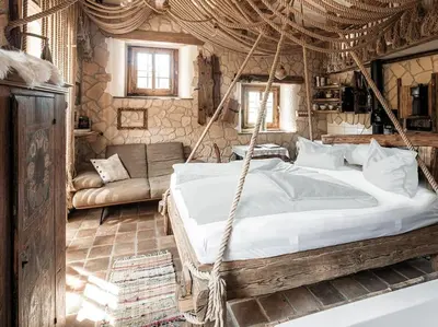 Ein Bett oder Betten in einem Zimmer der Unterkunft Romantik-Suite - Nationalpark Kalkalpen