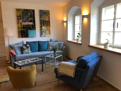 Ein Sitzbereich in der Unterkunft Am Neupersteg - Eine Wohnung zum Wohlfühlen