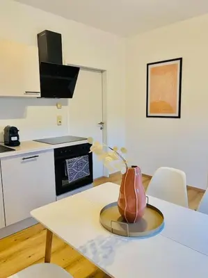 Küche/Küchenzeile in der Unterkunft Zentrale Wohnung mit Blick auf Burg Altpernstein