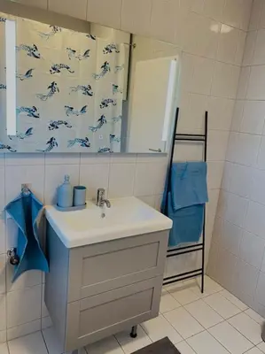 Ein Badezimmer in der Unterkunft Zentrale Wohnung mit Blick auf Burg Altpernstein
