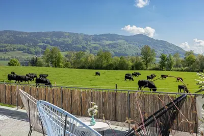 Ein allgemeiner Bergblick oder ein Berglick von des Privatzimmers aus