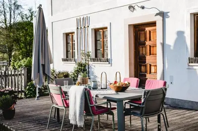 Ein Balkon oder eine Terrasse in der Unterkunft Landhaus am Fuschlsee