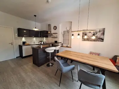Küche/Küchenzeile in der Unterkunft Ferienwohnung Ausblick - Pension Prielkreuz