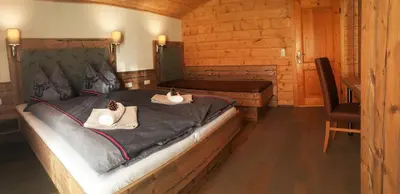 Ein Bett oder Betten in einem Zimmer der Unterkunft Ferienwohnung Oberbachhof