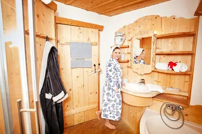 Ein Badezimmer in der Unterkunft Im Dörfl Anno 1873