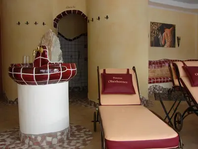 Ein Sitzbereich in der Unterkunft Pension Oberhorner