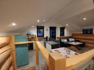 Küche/Küchenzeile in der Unterkunft Ferienwohnungen Blockhaus - Zwergenhäusl Grünau im Almtal