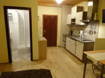 Küche/Küchenzeile in der Unterkunft Apartment zum Wasserfall