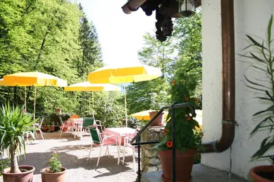 Ein Garten an der Unterkunft Hupfmühle Pension