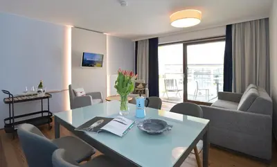 Ein Sitzbereich in der Unterkunft Frauscher Hafen-Apartments