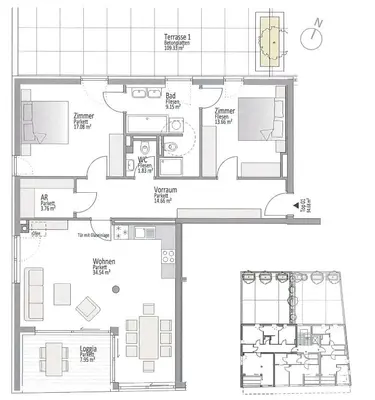 Grundriss der Unterkunft Ferienwohnung Narzisse - City Appartement im Kurpark Bad Aussee