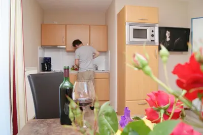 Küche/Küchenzeile in der Unterkunft Apartments Hartsleben