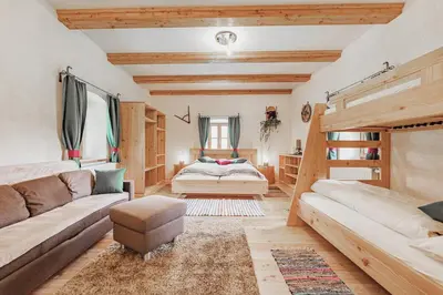 Ein Bett oder Betten in einem Zimmer der Unterkunft Ferienhaus Spitzenhof - Urlaub am Bauernhof