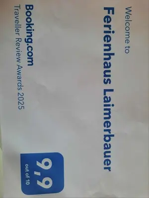Ein Zertifikat, Auszeichnung, Logo oder anderes Dokument, das in der Unterkunft Ferienhaus Laimerbauer ausgestellt ist