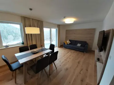 Ein Sitzbereich in der Unterkunft Gleiming apartments