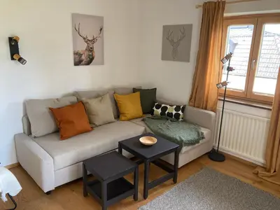 Ein Sitzbereich in der Unterkunft Ferienwohnung Schwarzindien