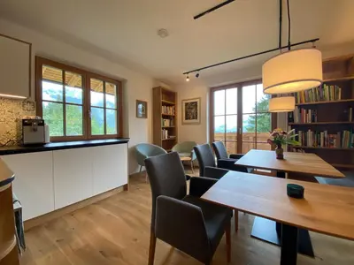Ein Sitzbereich in der Unterkunft Oberleiten Apartments