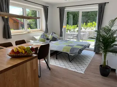 Ein Sitzbereich in der Unterkunft EXCLUSIVES APARTMENT - Auszeit Mondsee